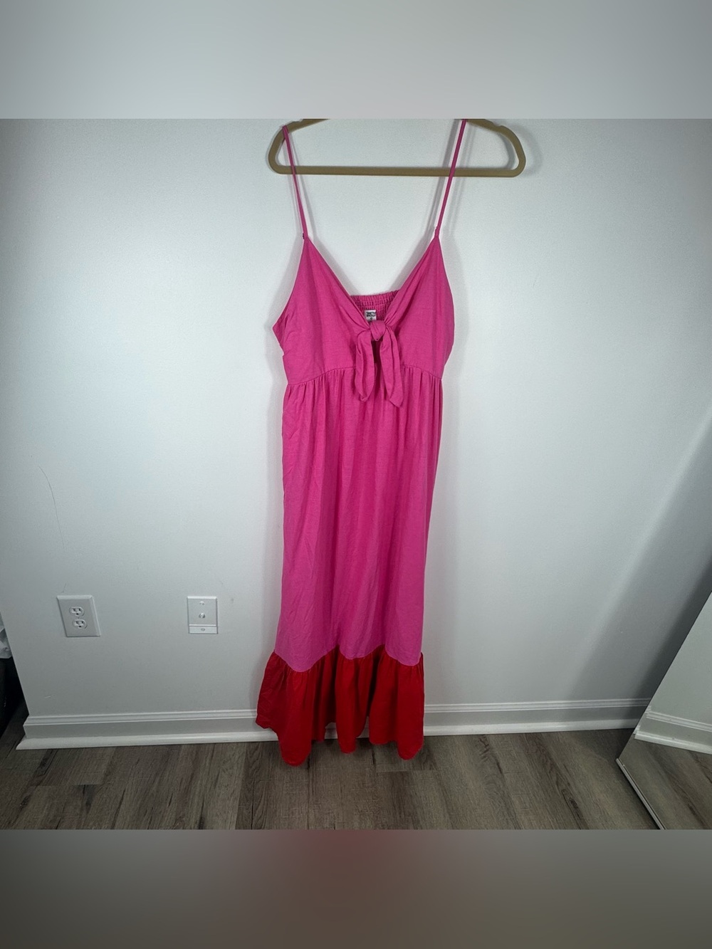 Tabitha Brown for Target Pink Red Linen Blend Colorblock Maxi Dress XL Flowy - Picture 2 of 8